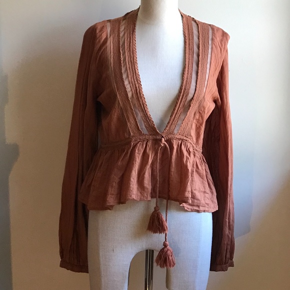 Free People Tops - Free People Brown/Orange shirt (M)